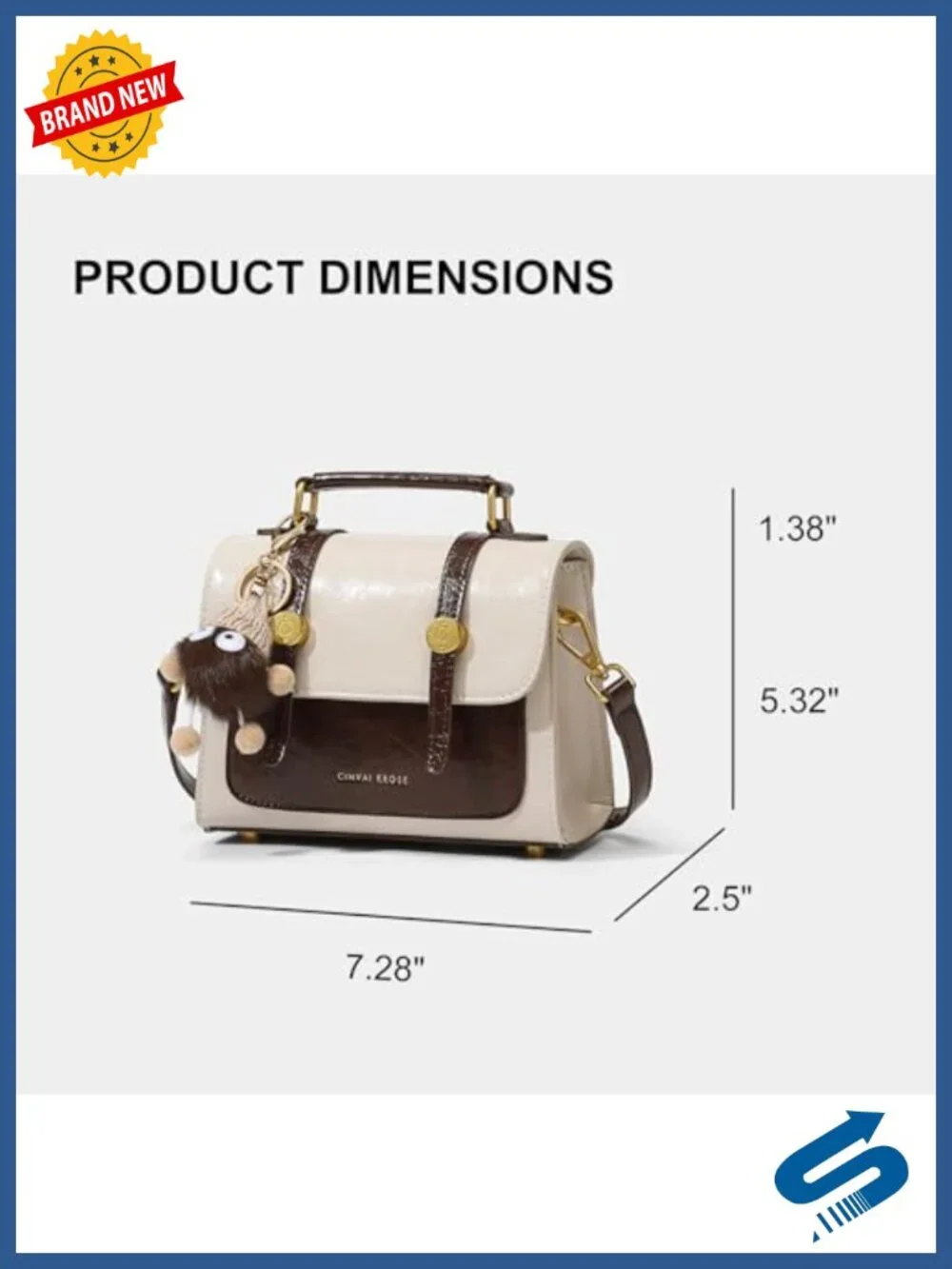 Small Leather Crossbody Bag Two-Tone Satchel with Plush Charm